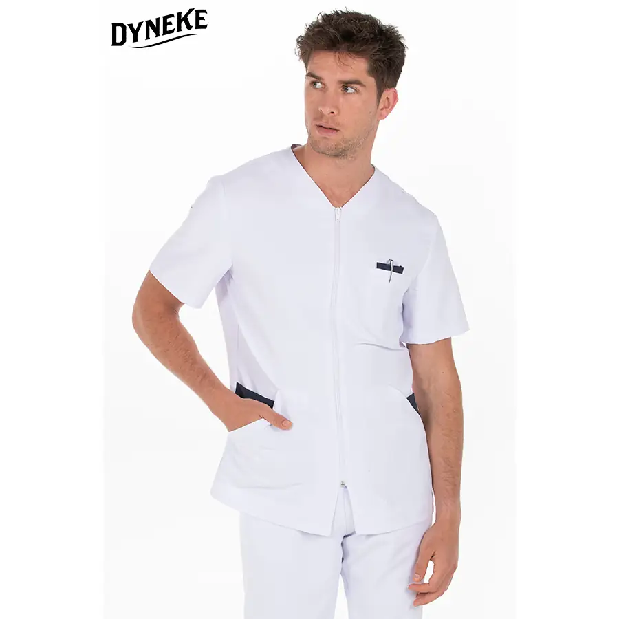 Chaqueta Dyneke 8210583 hombre contraste azul 1 Chaqueta cbro.microfibra contraste azul Dyneke 8210583: vista frontal con modelo.