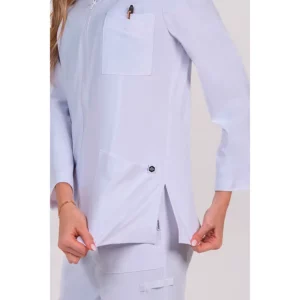Chaqueta mujer poliéster elástico blanco m/l Dyneke 8216412: detalle del bolsillo lateral y abertura.
