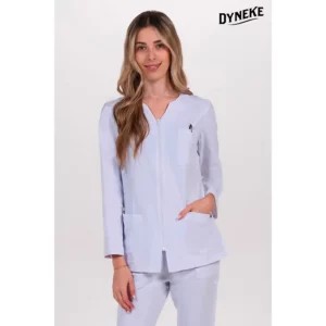 Chaqueta mujer poliéster elástico blanco m/l Dyneke 8216412: vista frontal con modelo.