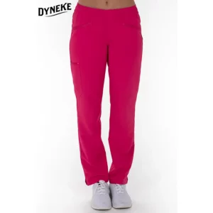 Pantalón unisex microfibra textura fucsia Dyneke 8220572: vista frontal del pantalón con modelo.