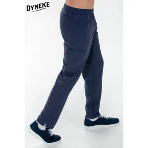 Pantalón unisex microfibra textura marino Dyneke 8220583: vista lateral del pantalón con modelo.