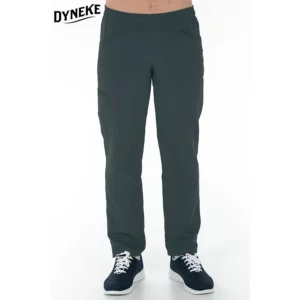 Pantalón unisex microfibra textura gris Dyneke 8220584: vista frontal del pantalón con modelo.