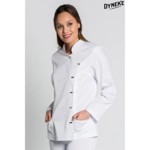 Chaqueta blanca piñón M/L Dyneke 8232700: vista frontal con modelo.