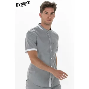 Camisa hombre gris cuello mao Dyneke 8233844: vista de tres cuartos con modelo.