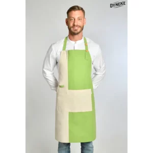 Delantal comercio loneta verde Dyneke 8249385: vista frontal con modelo.