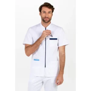 Chaqueta hombre cremallera contraste azul m/c Dyneke 8262794: vista frontal del cuello y cierre con modelo.
