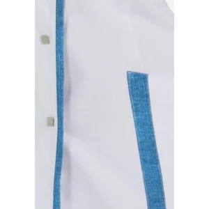 Chaqueta contraste jaspeado azul Dyneke 8263875: detalle del bolsillo y ribete azul.