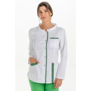 Chaqueta contraste jaspeado verde m/l Dyneke 8264854: vista frontal con los brazos junto al cuerpo.