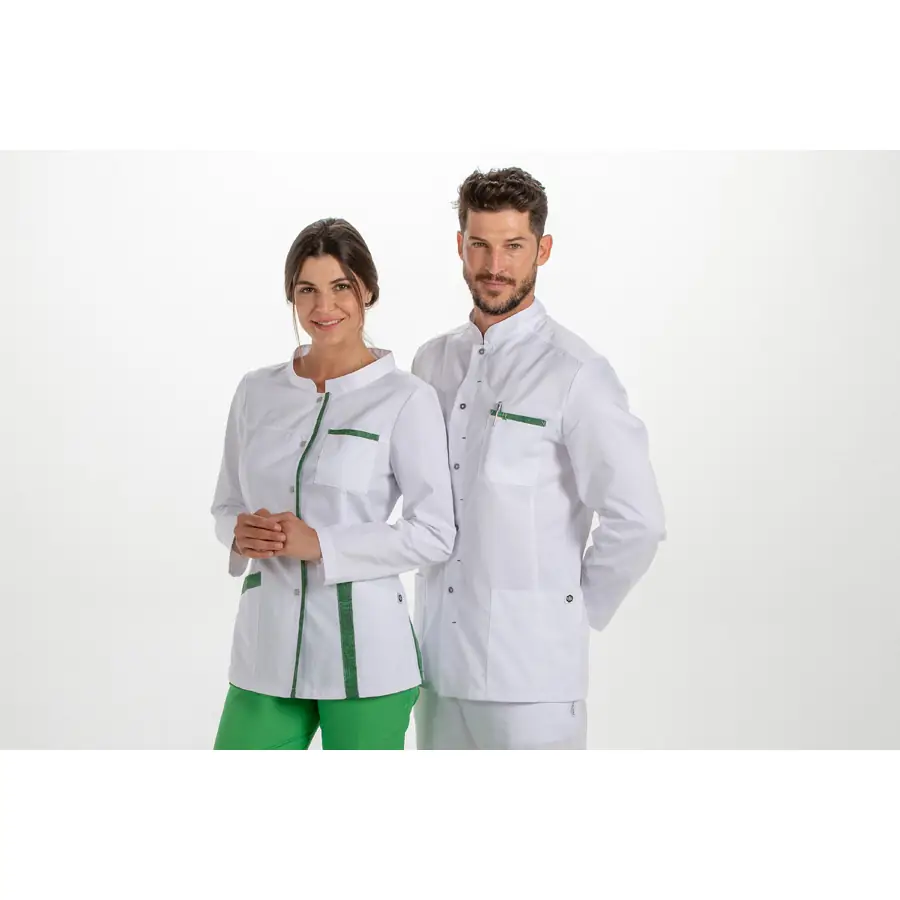 Chaqueta Dyneke 8264854 mujer blanca contraste jaspeado 4 Chaqueta contraste jaspeado verde m/l Dyneke 8264854: conjunto con dos modelos vestidos.
