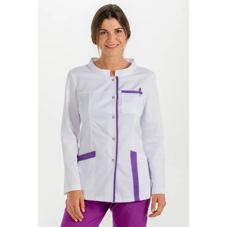 Chaqueta Dyneke 8264859 mujer blanca contraste jaspeado 2 Chaqueta contraste jaspeado lila m/l Dyneke 8264859: vista frontal con los brazos junto al cuerpo.