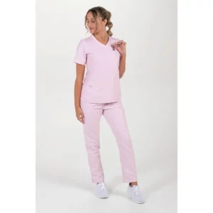 Casaca sanidad microfibra punto rosa Dyneke 8265521: vista de cuerpo entero con modelo.