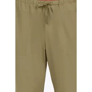 Pantalon caqui poliéster elástico cinta Dyneke 8268344: detalle de la cintura y cordón.