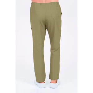 Pantalon caqui poliéster elástico cinta Dyneke 8268344: vista trasera del pantalón con modelo.