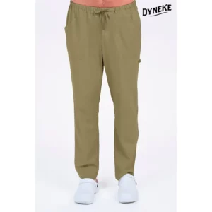 Pantalon caqui poliéster elástico cinta Dyneke 8268344: vista frontal del pantalón con modelo.
