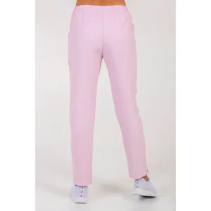 Pantalón rosa microfibra cinta Dyneke 8268521: vista trasera del pantalón con modelo.