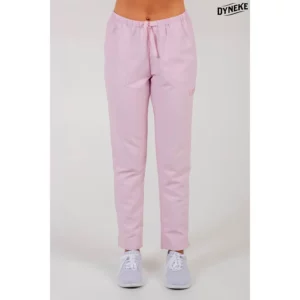 Pantalón rosa microfibra cinta Dyneke 8268521: vista frontal del pantalón con modelo.