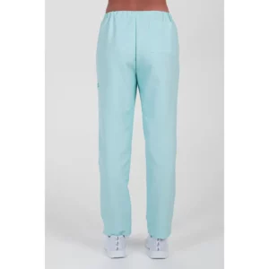 Pantalón verde microfibra cinta Dyneke 8268522: vista trasera del pantalón con modelo.