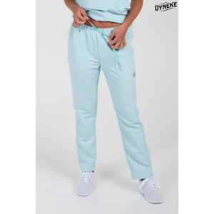 Pantalón verde microfibra cinta Dyneke 8268522: vista frontal del pantalón con modelo.