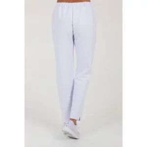 Pantalon blanco microfibra cinta Dyneke 8268570: vista trasera del pantalón con modelo.