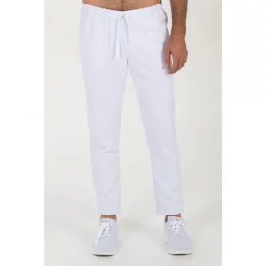 Pantalon blanco microfibra cinta Dyneke 8268570: vista frontal del pantalón con modelo.
