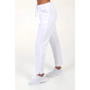 Pantalón blanco punto pique Dyneke 8268783: vista lateral del pantalón con modelo.