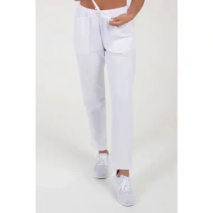 Pantalón blanco punto pique Dyneke 8268783: vista frontal del pantalón con modelo.