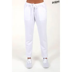Pantalón blanco punto pique Dyneke 8268783: vista frontal del pantalón con modelo.