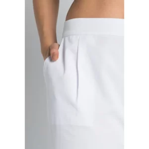 Pantalón blanco dobladillo Dyneke 8287700: detalle de la cintura y bolsillo.
