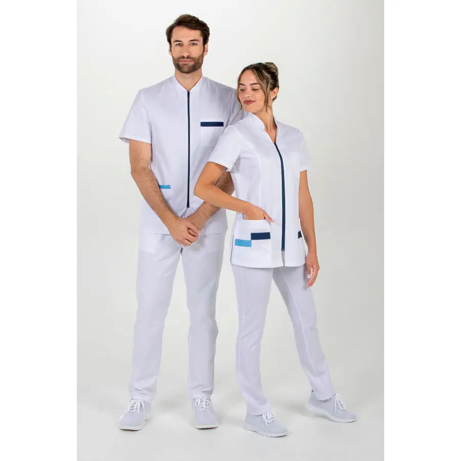 Chaqueta Dyneke 8262794 hombre cremallera manga corta 4 Chaqueta hombre cremallera contraste azul m/c Dyneke 8262794: vista de cuerpo entero con dos modelos.