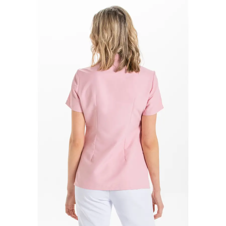 Chaqueta Dyneke 8299481 Pekín rosa con vivos de raso 2 Chaqueta pekin rosa vivos raso Dyneke 8299481: vista trasera con modelo.