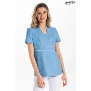 Chaqueta pekin azul vivos raso Dyneke 8299490: vista frontal con modelo.