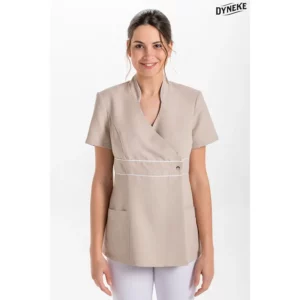 Chaqueta pekin beige vivos raso Dyneke 8299569: vista frontal con modelo.