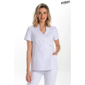 Chaqueta pekin blanco vivos raso Dyneke 8299570: vista frontal con modelo.