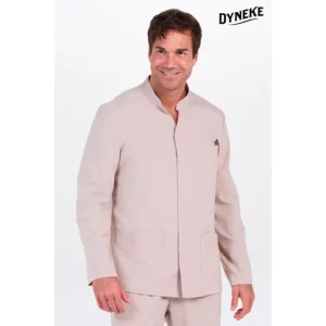 Chaqueta cbro.elástica beige cuello mao Dyneke 8332785: vista frontal con modelo.
