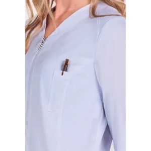Chaqueta mujer elástica rejilla m/l Dyneke 8334412: detalle del cuello y bolsillo.