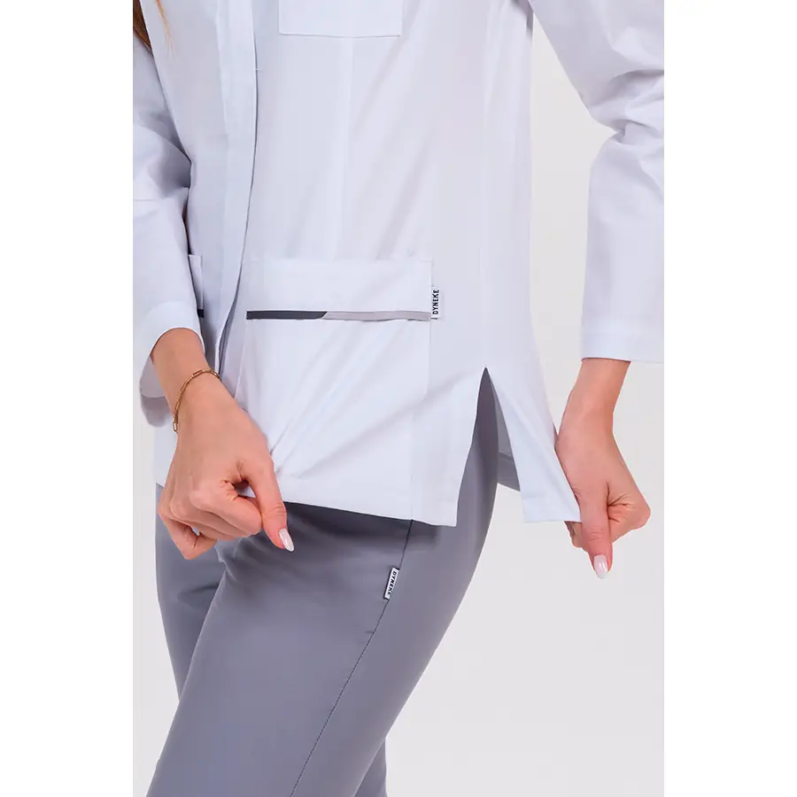 Chaqueta Dyneke 8338797 mujer doble vivo gris 3 Chaqueta mujer doble vivo gris cremallera m/l Dyneke 8338797: detalle del bolsillo y abertura lateral.