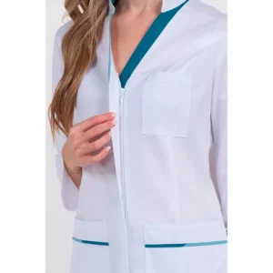 Chaqueta mujer doble vivo aguamarina cremallera m/l Dyneke 8338884: detalle del cuello y cierre.
