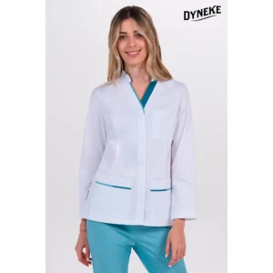 Chaqueta mujer doble vivo aguamarina cremallera m/l Dyneke 8338884: vista frontal con modelo.