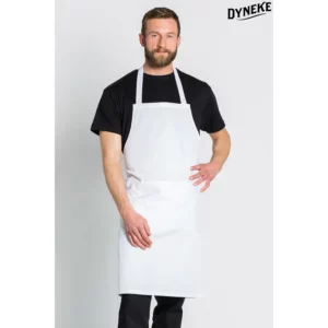 Delantal blanco peto Dyneke 8426900: vista frontal con modelo.