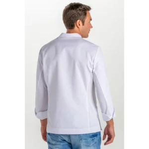 Chaqueta blanca cocinero cremallera Dyneke 8442700: vista trasera con modelo.