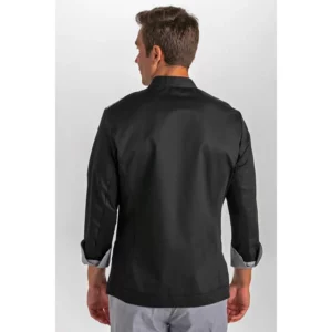 Chaqueta negra cocinero cremallera Dyneke 8442701: vista trasera con modelo.