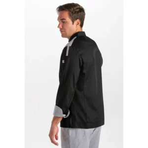 Chaqueta negra cocinero cremallera Dyneke 8442701: vista de tres cuartos trasera con modelo.