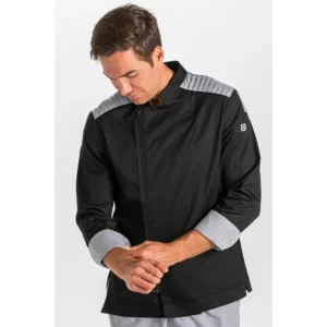 Chaqueta negra cocinero cremallera Dyneke 8442701: vista frontal con modelo.
