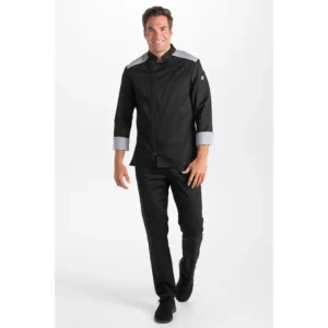 Chaqueta negra cocinero cremallera Dyneke 8442701: vista de conjunto con modelo.