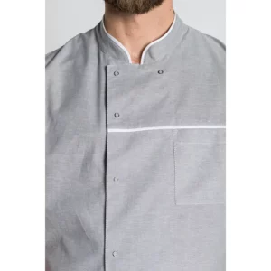Chaqueta caballero comercio gris Dyneke 8445844: detalle del cuello y bolsillo.