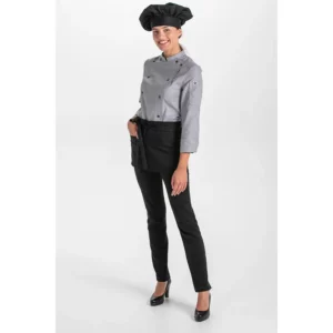 Chaqueta cocinera corchetes gris rejilla Dyneke 8448844: vista de conjunto con modelo.