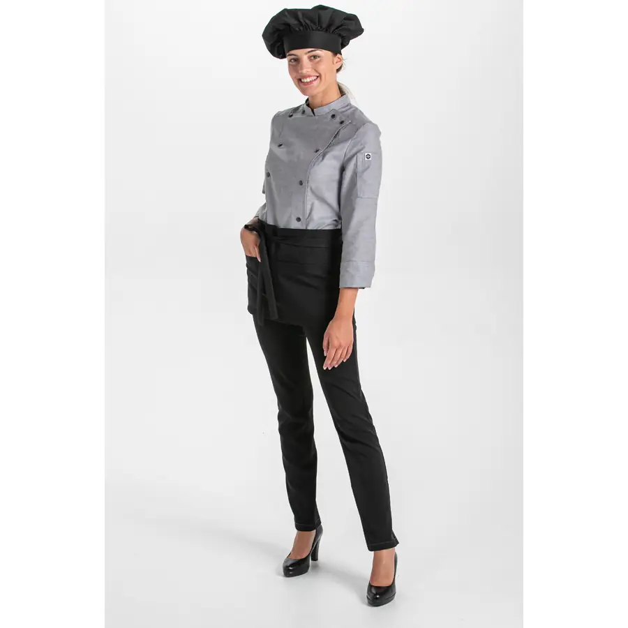 Chaqueta cocinera Dyneke 8448844 gris 5 Chaqueta cocinera corchetes gris rejilla Dyneke 8448844: vista de conjunto con modelo.
