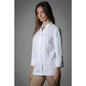 Chaquetilla blanca PREMIUM mujer Dyneke 8454112: vista de tres cuartos con modelo.
