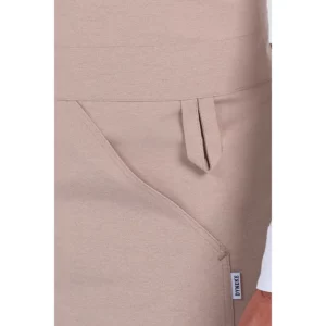 Delantal loneta beige bolsillo canguro Dyneke 8471396: detalle del bolsillo y trabilla.
