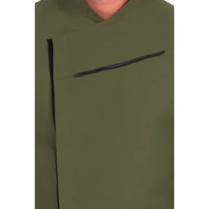 Chaqueta cocinero caqui con rejilla negra Dyneke 8502358: detalle del bolsillo de pecho.
